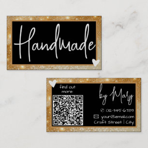 QR Code Template Stylish Gold Honey Frame Heart  Business Card