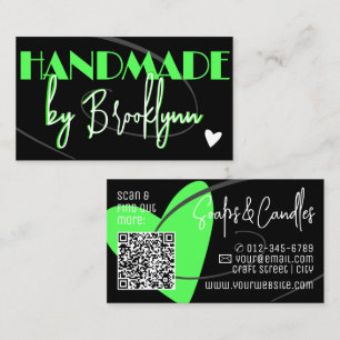 QR Code Template Stylish Green Handmade Heart Business Card