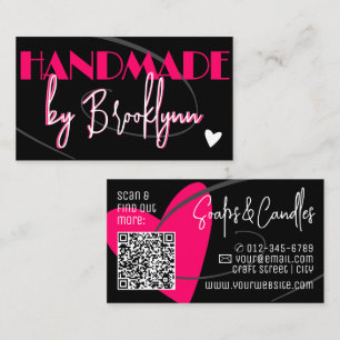 QR Code Template Stylish Pink Handmade Love Heart  Business Card