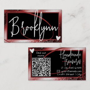 QR Code Template Stylish Red Burgundy Frame Heart Business Card