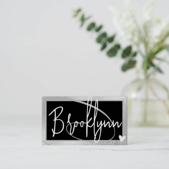 QR Code Template Stylish Silver Grey Frame Heart  Business Card (Standing Front)