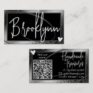 QR Code Template Stylish Silver Grey Frame Heart Business Card
