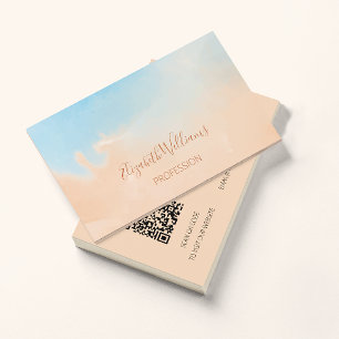 QR Code Terracotta Blue Watercolor Background Business Card