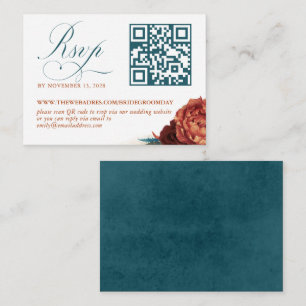 QR Code Terracotta Floral Wedding RSVP Enclosure Card