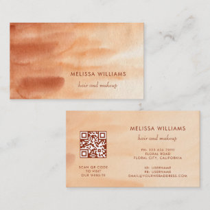 QR Code Terracotta Simple Watercolor Background Business Card