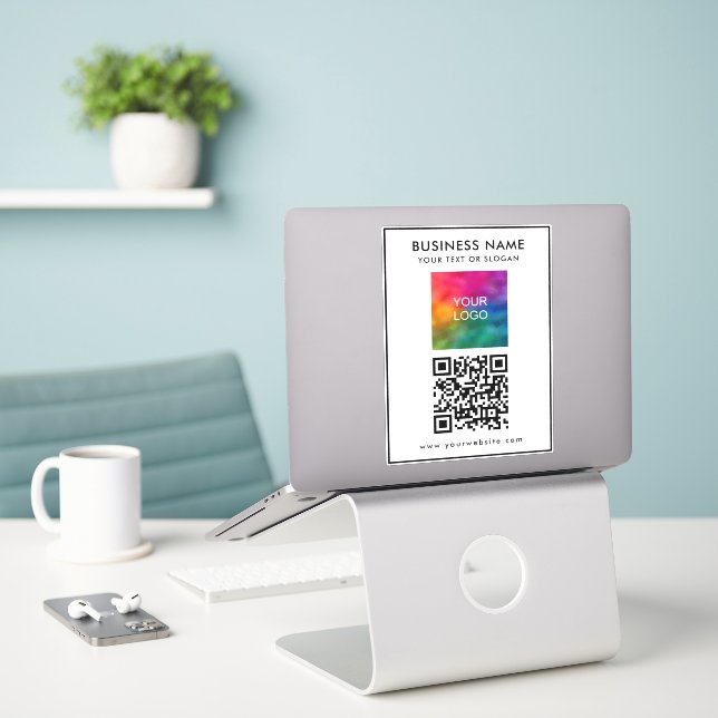 QR Code Text Business Logo Here Custom Simple (Laptop On Desk)