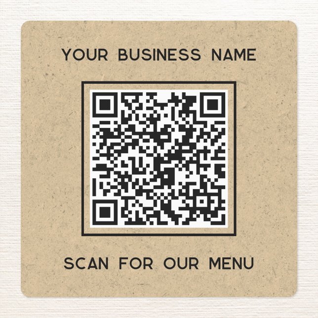 QR Code Text Business Scan for Menu Brown Paper (Small business menu QR code and text brown paper background sticker)