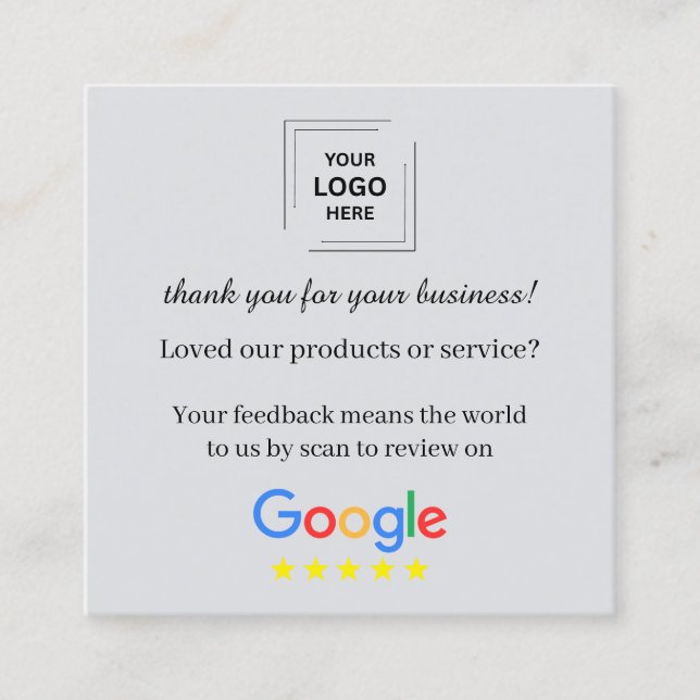 QR Code Thank You Customer Review Design Square Business Card (Front)