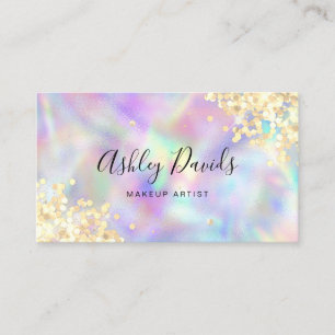 QR Code Trendy Holographic Glitter Makeup Artist Business Card