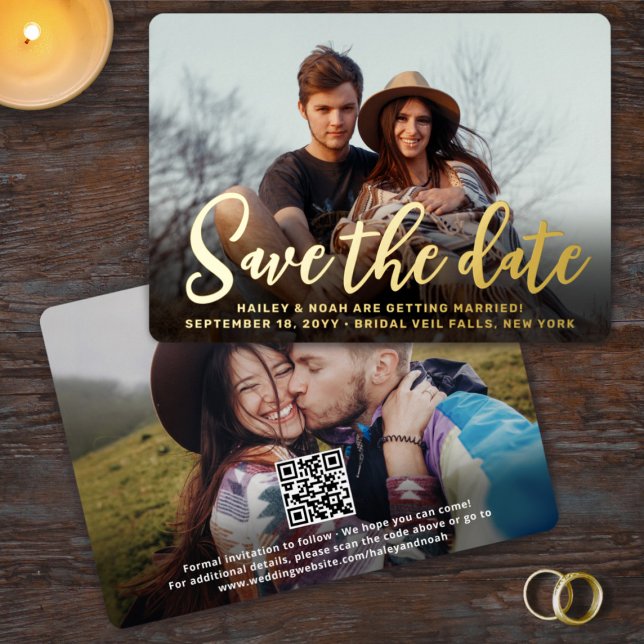 QR Code Trendy Script Wedding Save the Date Photo (Creator Uploaded)