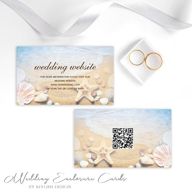 QR Code Tropical Beach Starfish Wedding Website Enclosure Card (Creator Uploaded)