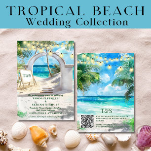 QR Code Tropical Beach Wedding Destination Invitation