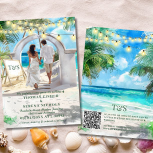 QR Code Tropical Beach Wedding Destination Invitation