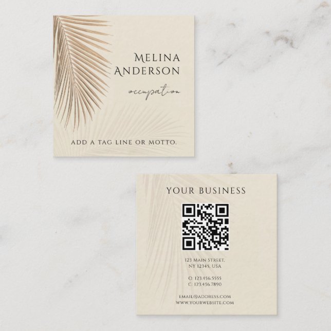 QR Code Tropical Palm Square Business Card (Front/Back)