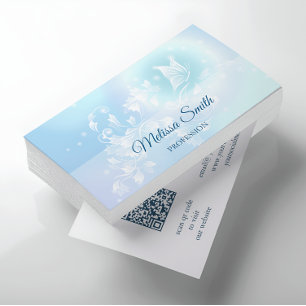 QR Code   Turquoise Blue Floral Butterfly Business Card