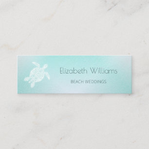 QR Code   Turquoise White Turtle Beach Themed Mini Business Card