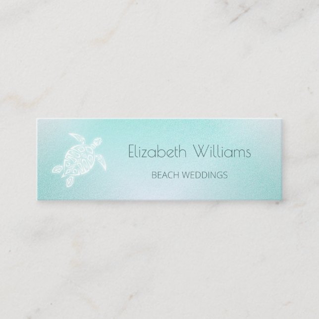 QR Code | Turquoise White Turtle Beach Themed Mini Business Card (Front)