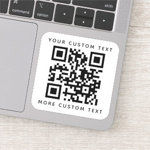QR code two lines of text above and below square