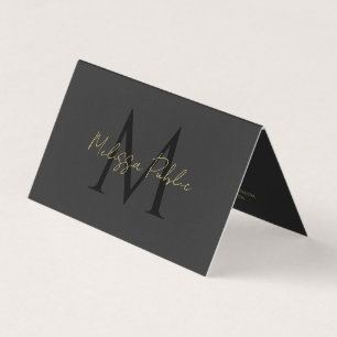 QR Code Typography Gold Text Script Black Folded Business Card