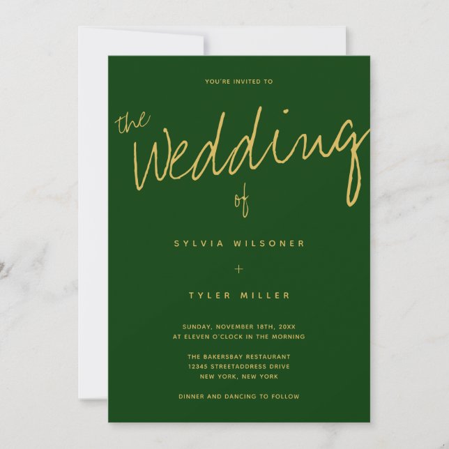 QR Code Typography Green Wedding Invitation (Front)