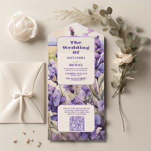 QR Code Unique floral lavender wedding All In One Invitation