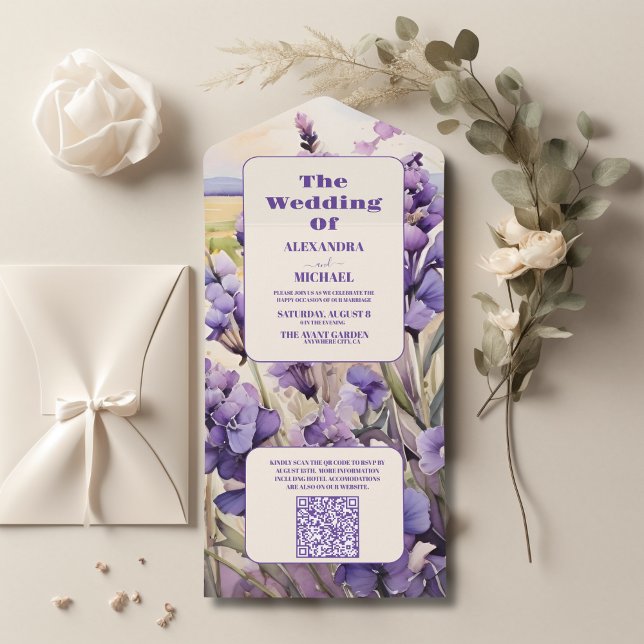 QR Code Unique floral lavender wedding All In One Invitation (Creator Uploaded)
