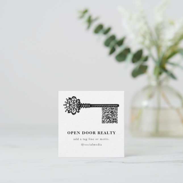 QR Code Unique Real Estate Scannable Key  Square Business Card (Standing Front)