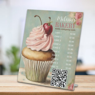 QR code vintage cake catering cupcake baker bakery Pedestal Sign