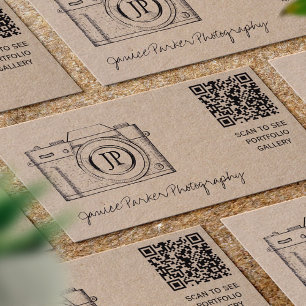 QR CODE vintage camera photographer kraft Business Card