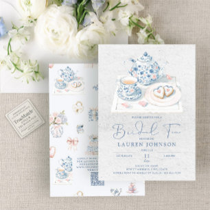 QR Code Vintage French Chinoiserie Bridal Tea Invitation
