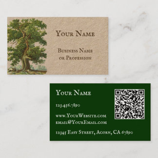 QR Code Vintage Oak Tree Custom Business Cards