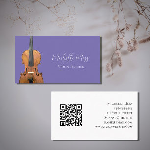QR code Violin Teacher Cute Purple Musician Business Card