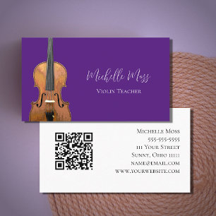 QR code Violin Teacher Purple Musician Business Card
