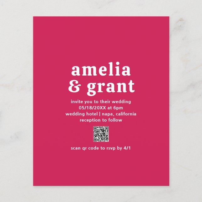 QR Code Viva Magenta Budget Wedding Invitation Flyer (Front)