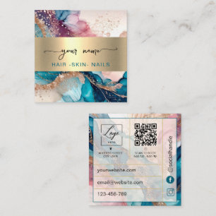 Qr Code watercolor and faux gold foil Square Business Card