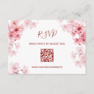 QR Code Watercolor Cherry Blossom RSVP Enclosure Card