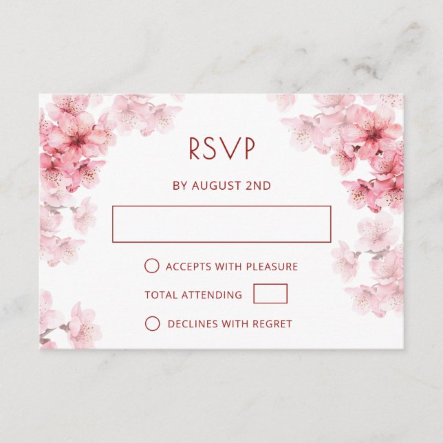 QR Code | Watercolor Cherry Blossom RSVP Enclosure Card (Front)