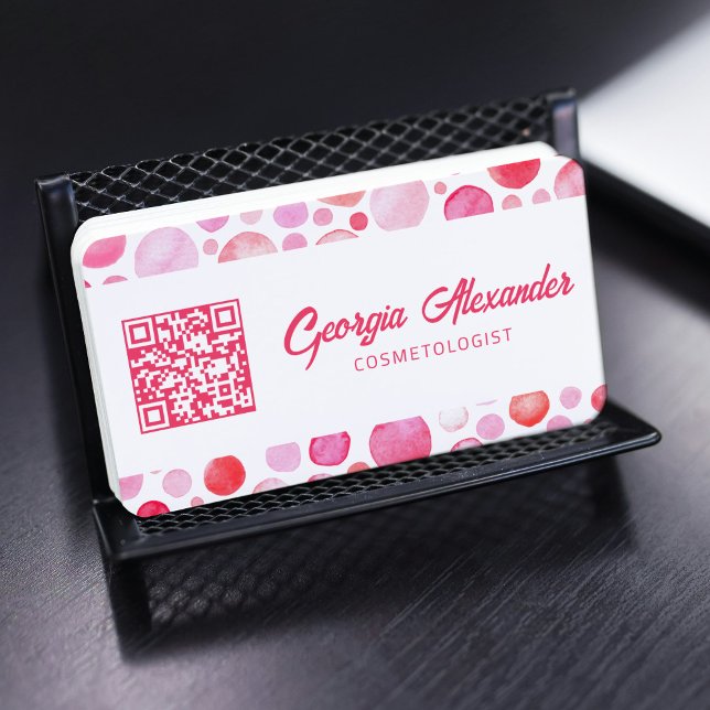 QR Code Watercolor Cosmetologist Beauty Business Card (Creator Uploaded)