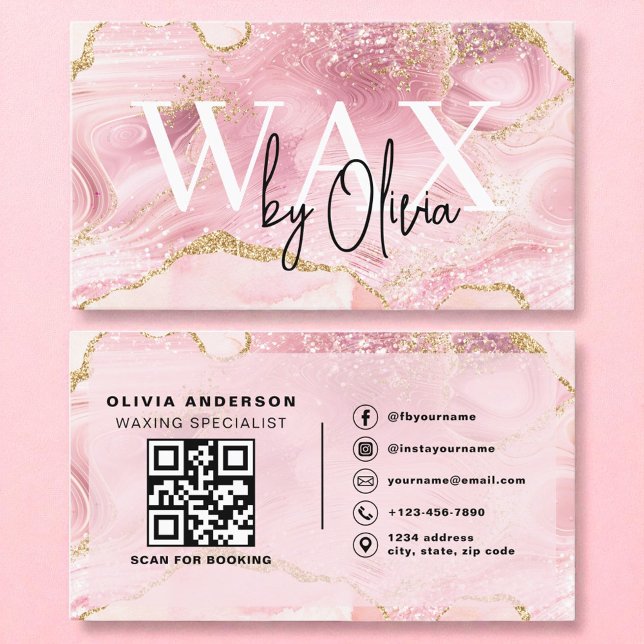 QR Code Wax Specialist Aesthetician Agate Pink Business Card (Creator Uploaded)