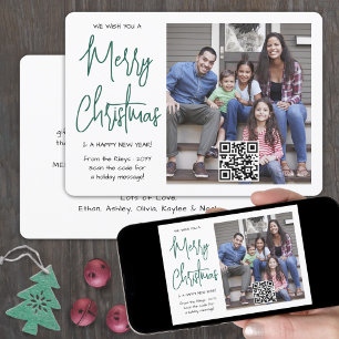 QR Code We Wish You a Merry Christmas Photo Green Holiday Card