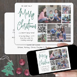 QR Code We Wish You Merry Christmas 5 Photo Green Holiday Card<br><div class="desc">This year celebrate the joyful wonders of modern technology with a fun interactive QR code photo collage holiday card. Share five of your favourite pictures as well as an online video message, song, photo album, or other website. All text on this template is simple to personalise to include any wording,...</div>