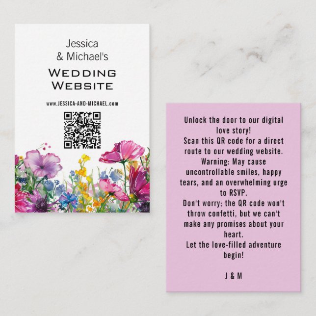💗 QR code + Website address Meadow Blooms Enclosure Card (Front/Back)