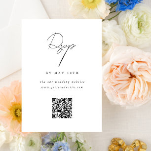 QR Code Website Elegant Minimalist Script Black RSVP Card