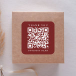 QR Code Website Link Thank You Business Red Square Sticker<br><div class="desc">Simple thank you sticker with your QR code website link. For more advanced customisation of this design,  please click the BLUE DESIGN TOOL BUTTON above!  Matching items are also available.</div>