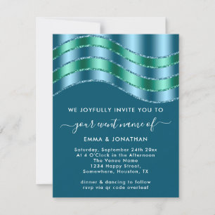 QR Code Wedding Bridal Shower Blue Teal Glitter