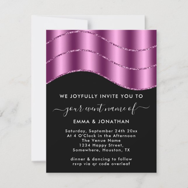 QR Code Wedding Bridal Shower Glitter Pink Black (Front)