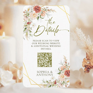  QR Code Wedding Details Boho Gold Foliage  Enclosure Card