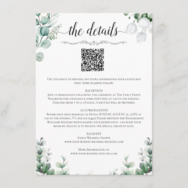 QR Code Wedding Details Enclosure Card (Front)