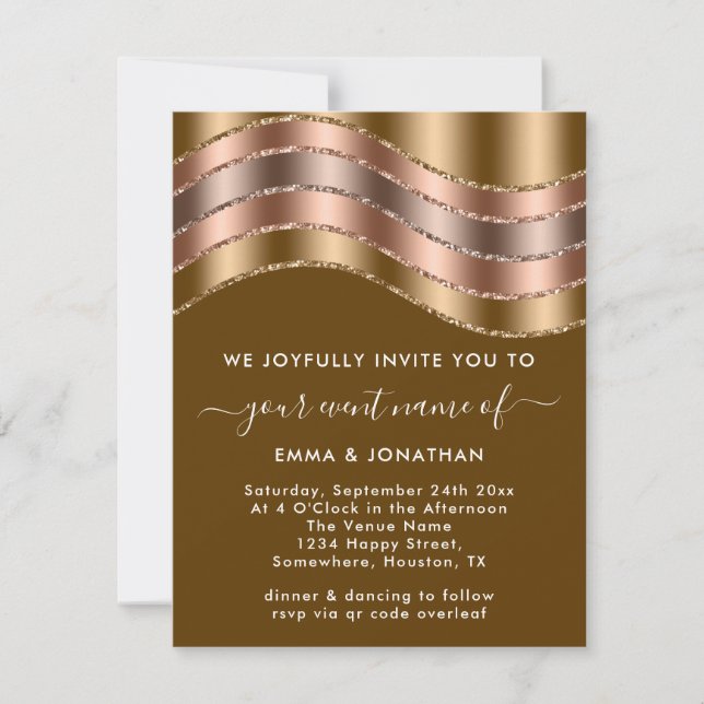 QR Code Wedding  Elegant Rose Gold Green Mustard (Front)