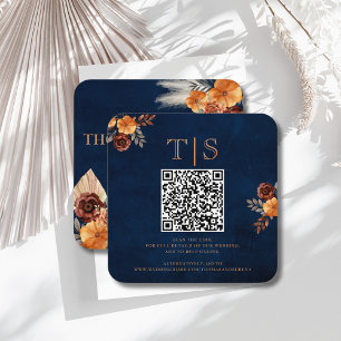 QR Code Wedding Enclosure RSVP Navy Blue Floral Card
